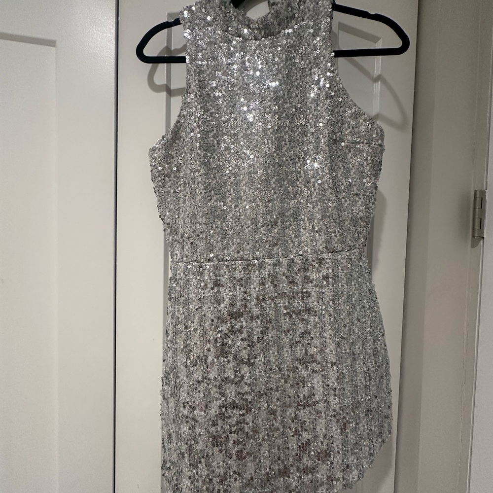 Amanda Uprichard Silver Sequin Mini Dress - Picture 3 of 5